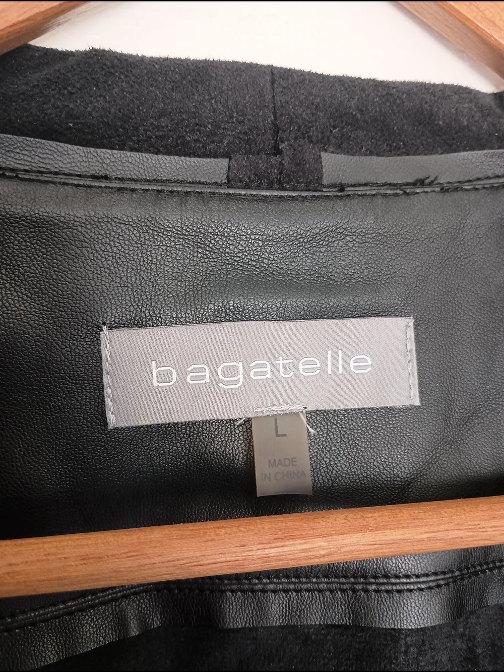 bagatelle Black Faux Leather Draped Jacket with Suede Shawl Collar